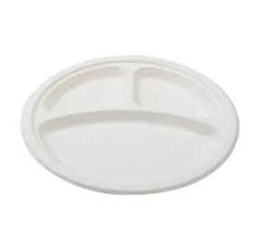 10" 3 COMPARTMENT ROUND PFAS FREE COMPOSTABLE PLATE (500/CS)