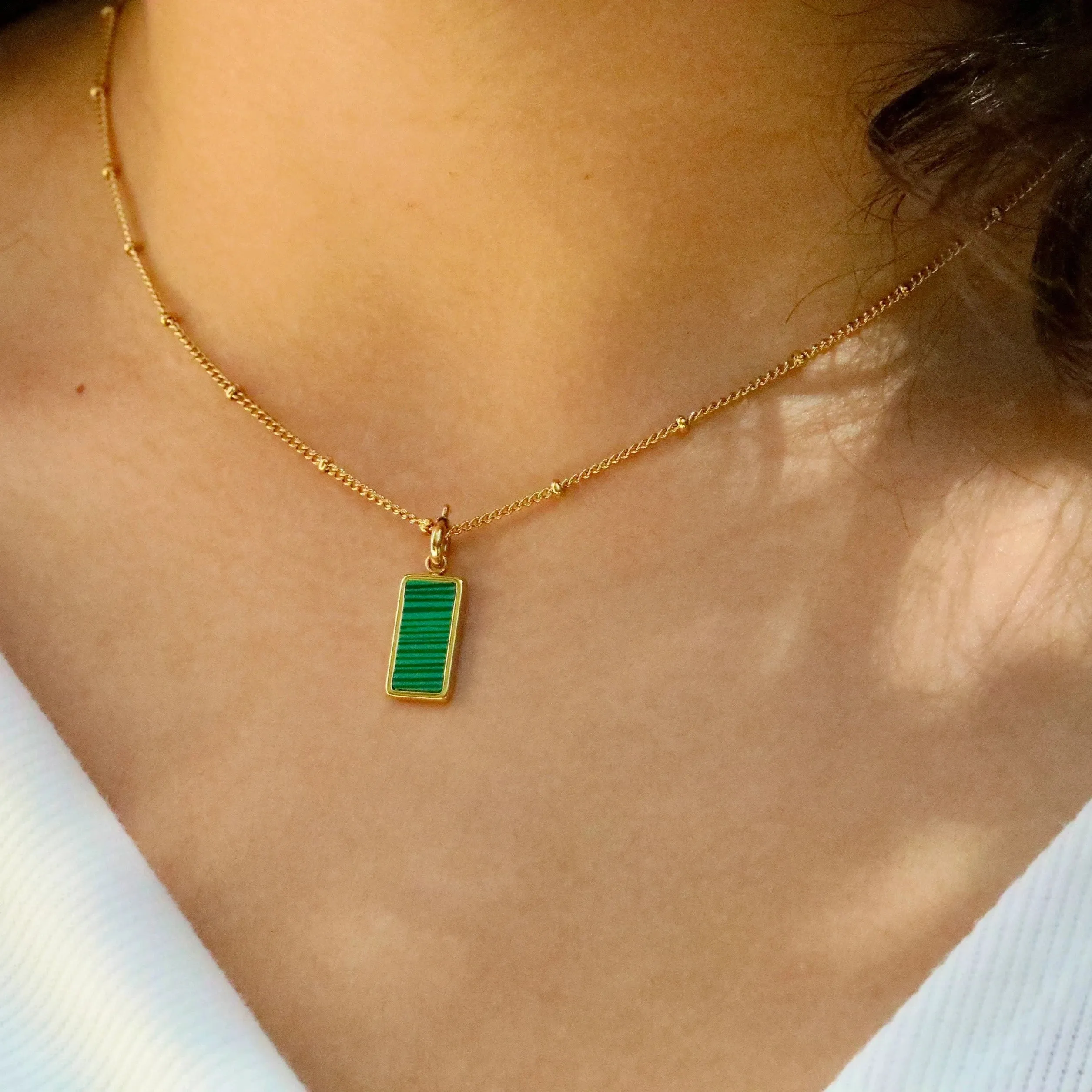 18K Gold-Filled Rectangle Malachite Necklace