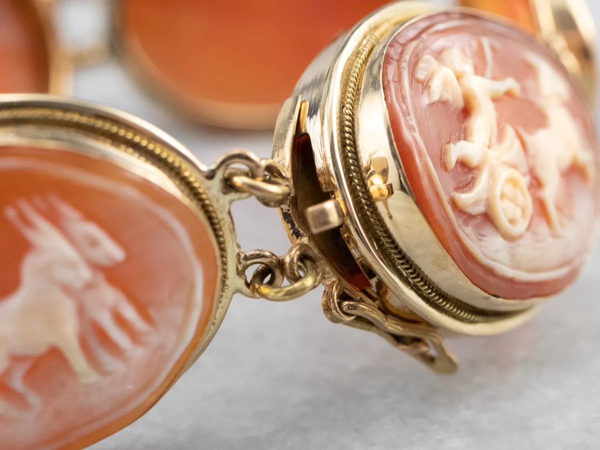 18K Gold Mid Century Cameo Bracelet