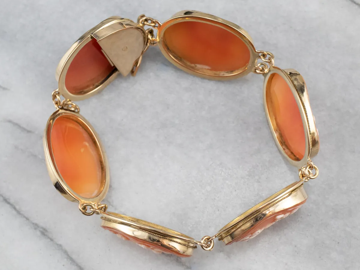 18K Gold Mid Century Cameo Bracelet