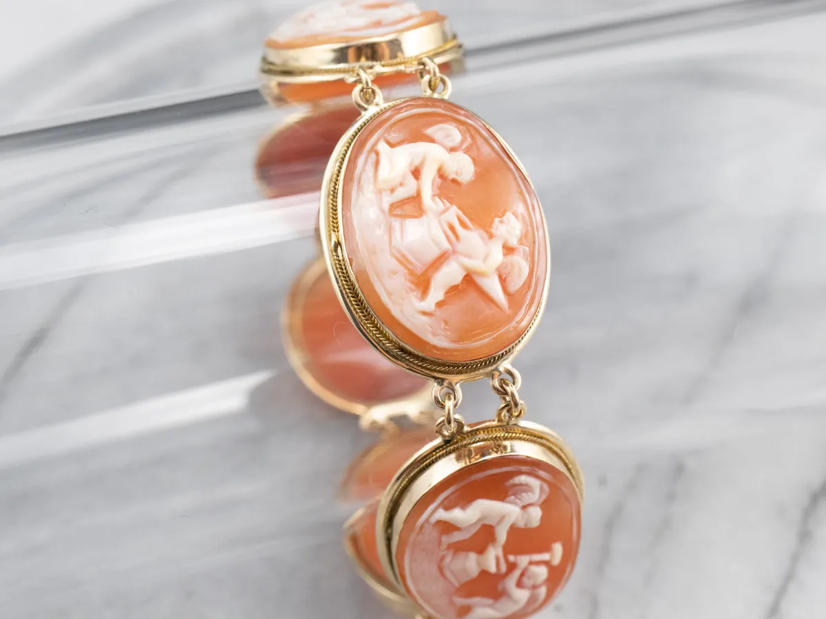 18K Gold Mid Century Cameo Bracelet