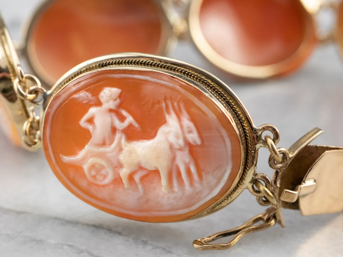 18K Gold Mid Century Cameo Bracelet