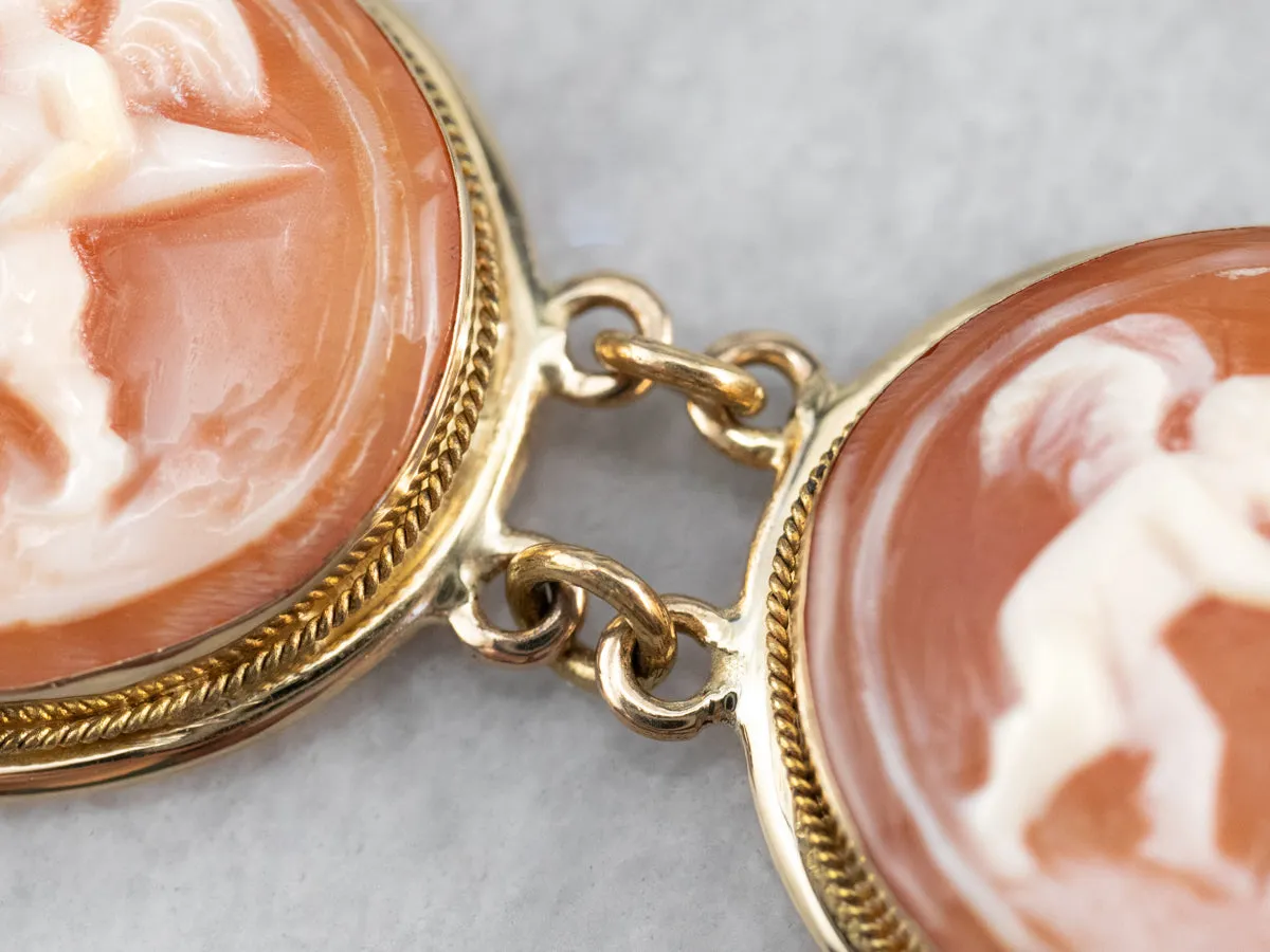 18K Gold Mid Century Cameo Bracelet