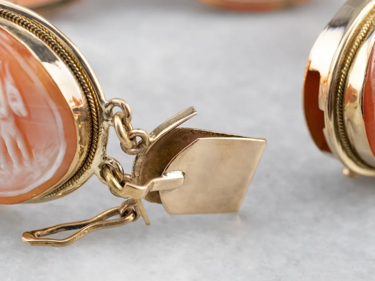 18K Gold Mid Century Cameo Bracelet