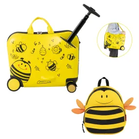 2 Pieces Kids Luggage Set with Spinner Wheels and Anti-Lose Rope-Yellow