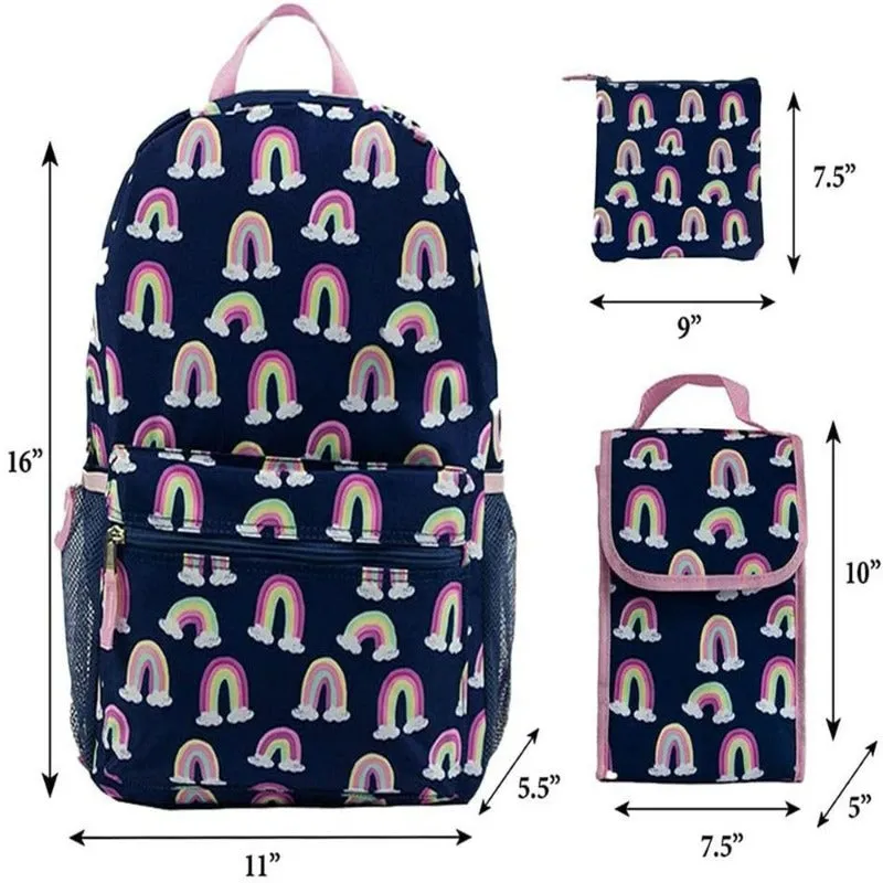 6 Piece Set  Rainbow Girls Backpack with Lunch Box and Water Bottle