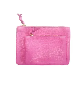 6x4 Medium Mini Bubblegum Pink Pebble Leather Zip Pouch