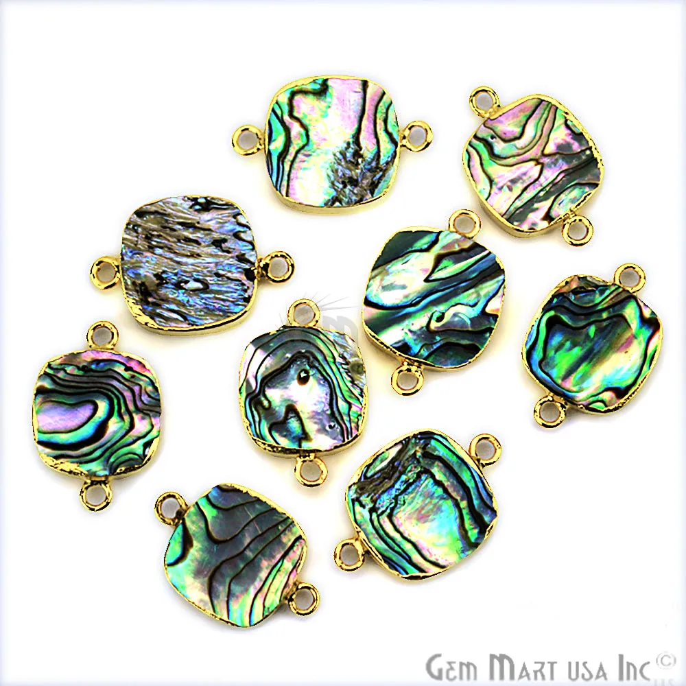 Abalone Shell 14mm Cushion Shape Gold Electroplated Gemstone Connector