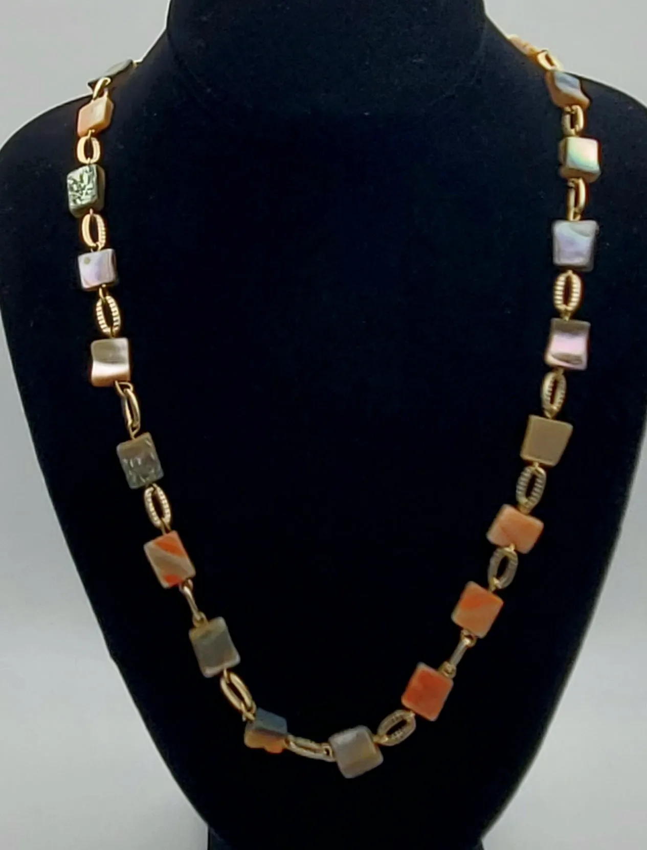 Abalone Shell Gold Tone Chain Necklace - 26"