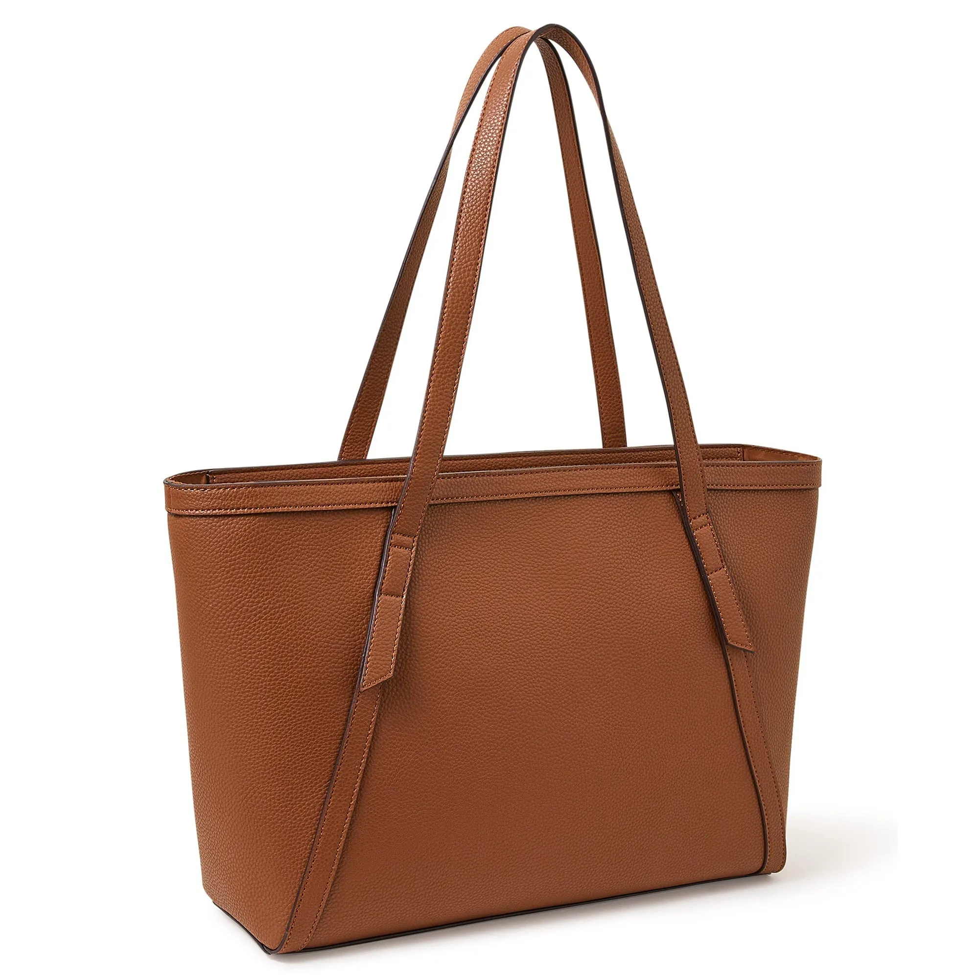 Accessorize London Women's Faux Leather Brown Artisan Strap Detail Work Tote Bag