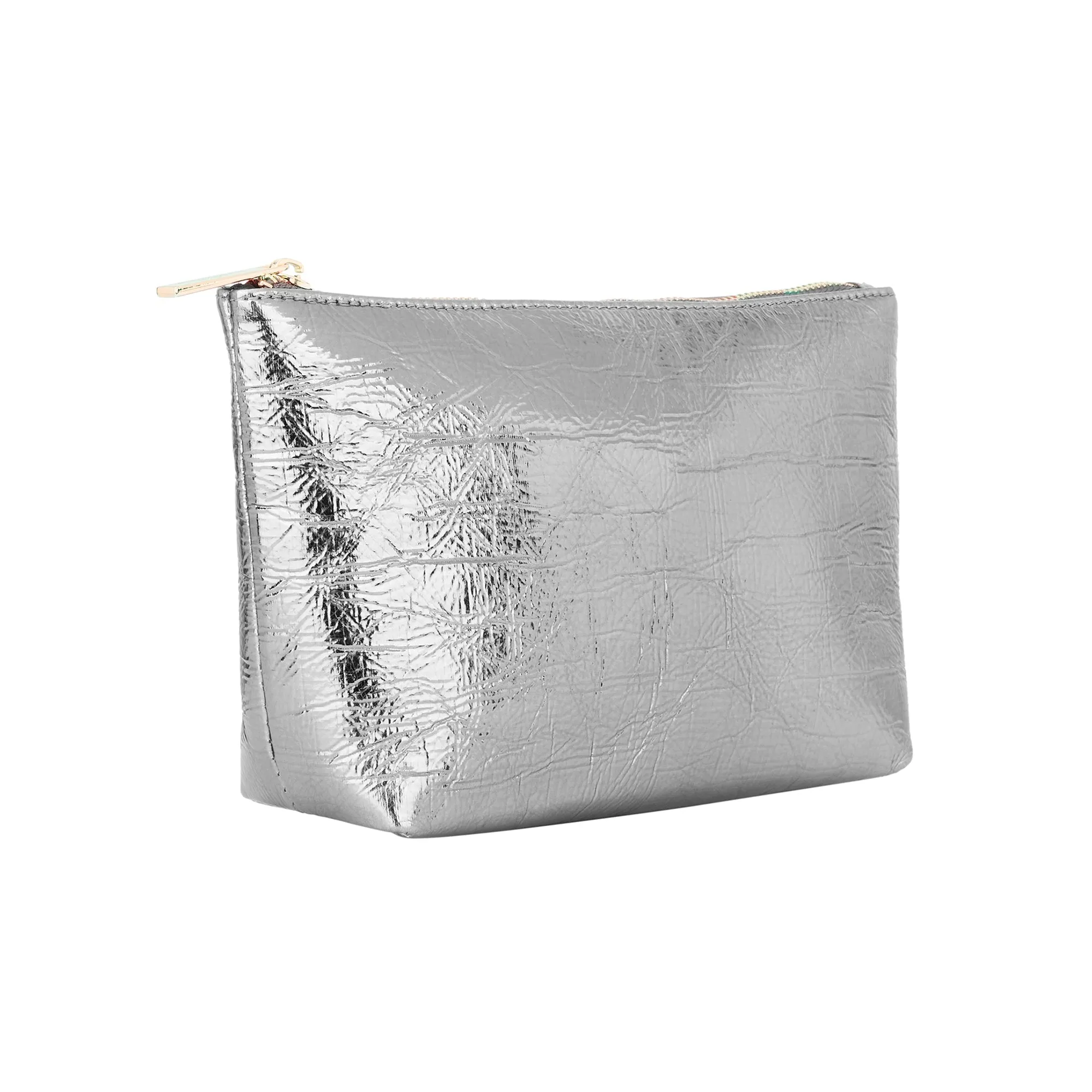 Accessorize London Women's Silver Large Metallic Makeup Bag