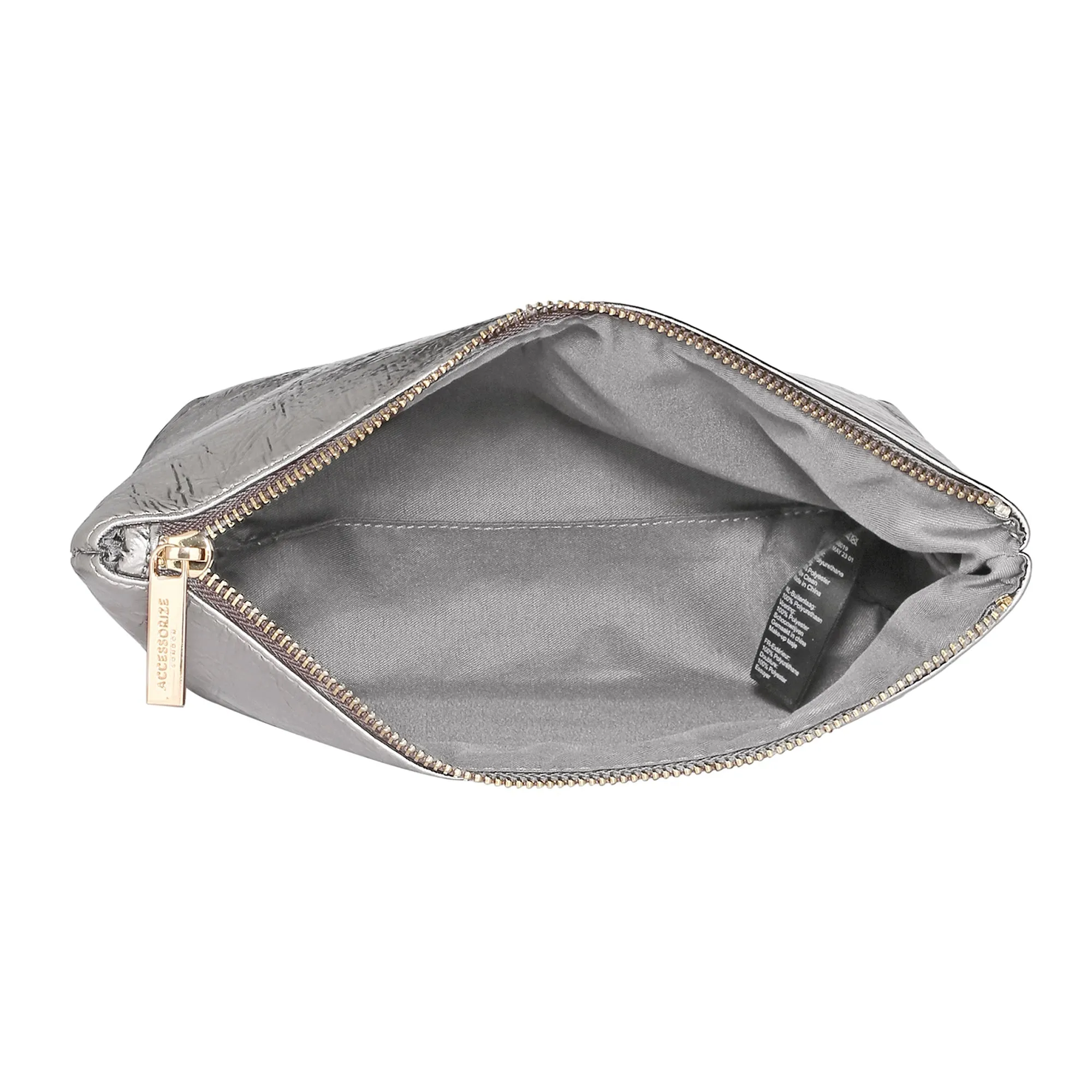 Accessorize London Women's Silver Large Metallic Makeup Bag