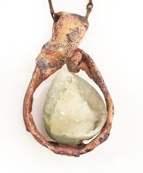 Ancient Drusy Quartz Shell Handmade Copper Pendant