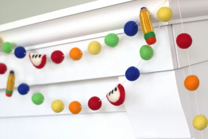 Back to School Apple & Pencil Garland- Rainbow