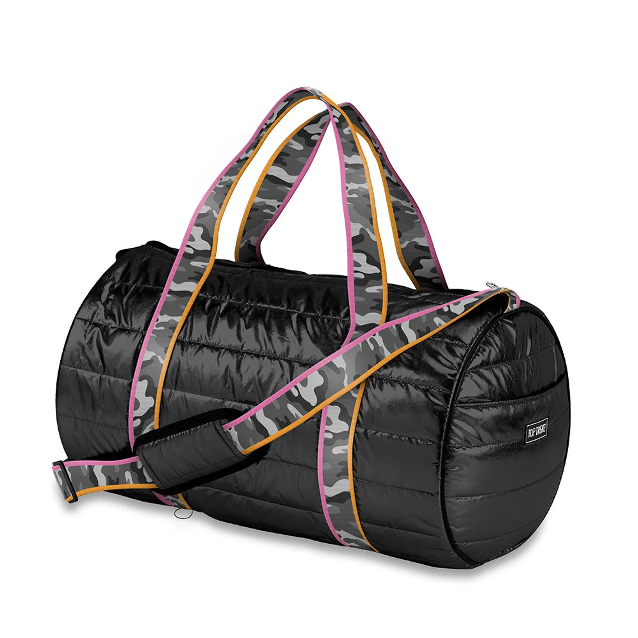 Black Puffer Duffle Camouflage Stripe Strap