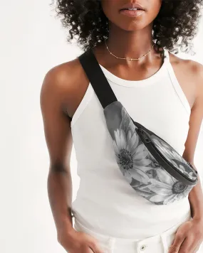 Black White Sunflower Serenity Crossbody Sling Bag