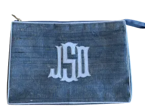 Blue Travel Bag with Embroidered Monogram