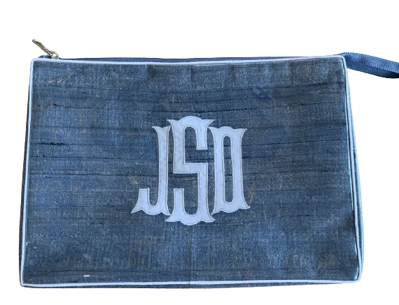 Blue Travel Bag with Embroidered Monogram