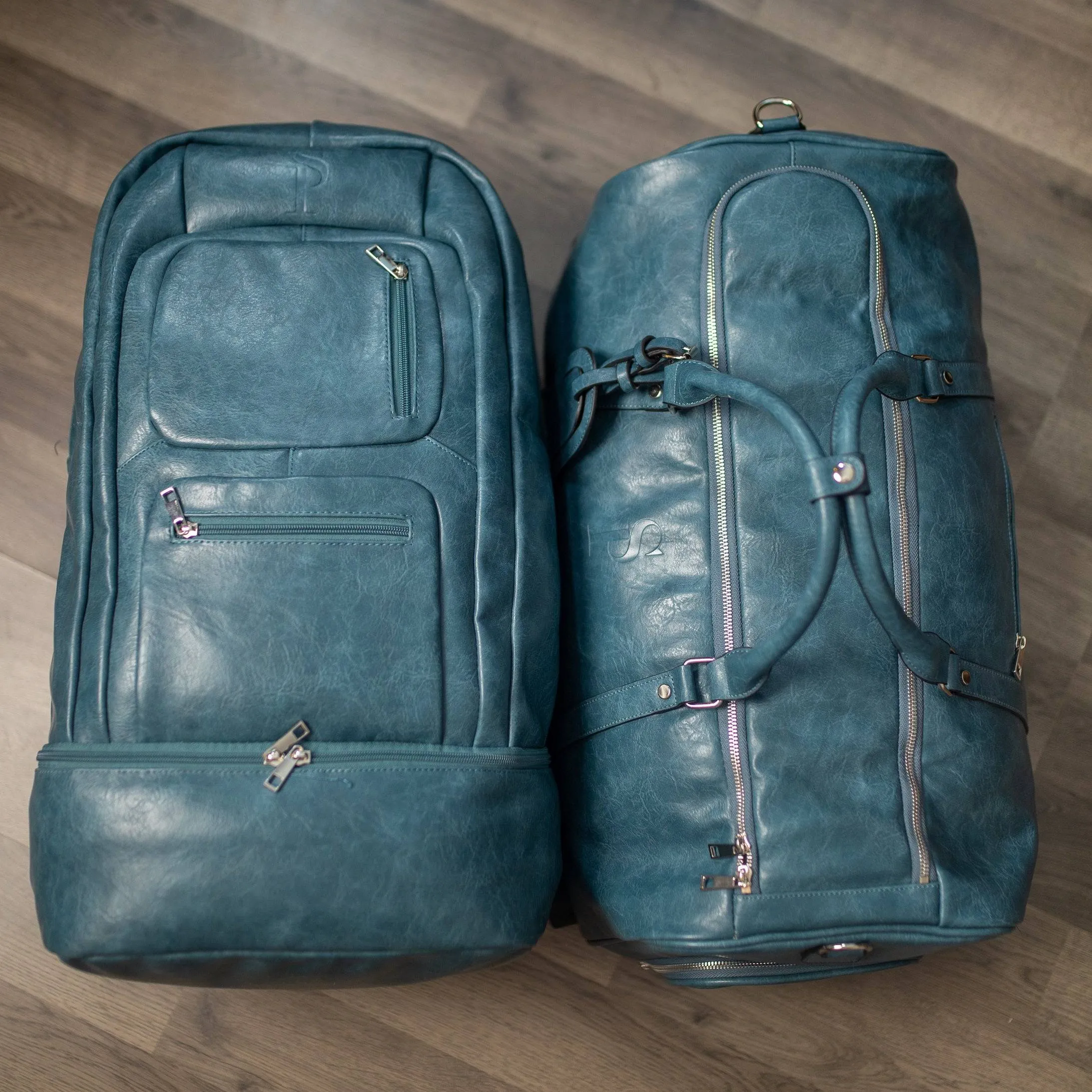 Blue Tumbled Leather Signature Bag Set (Signature and Duffle Bag)