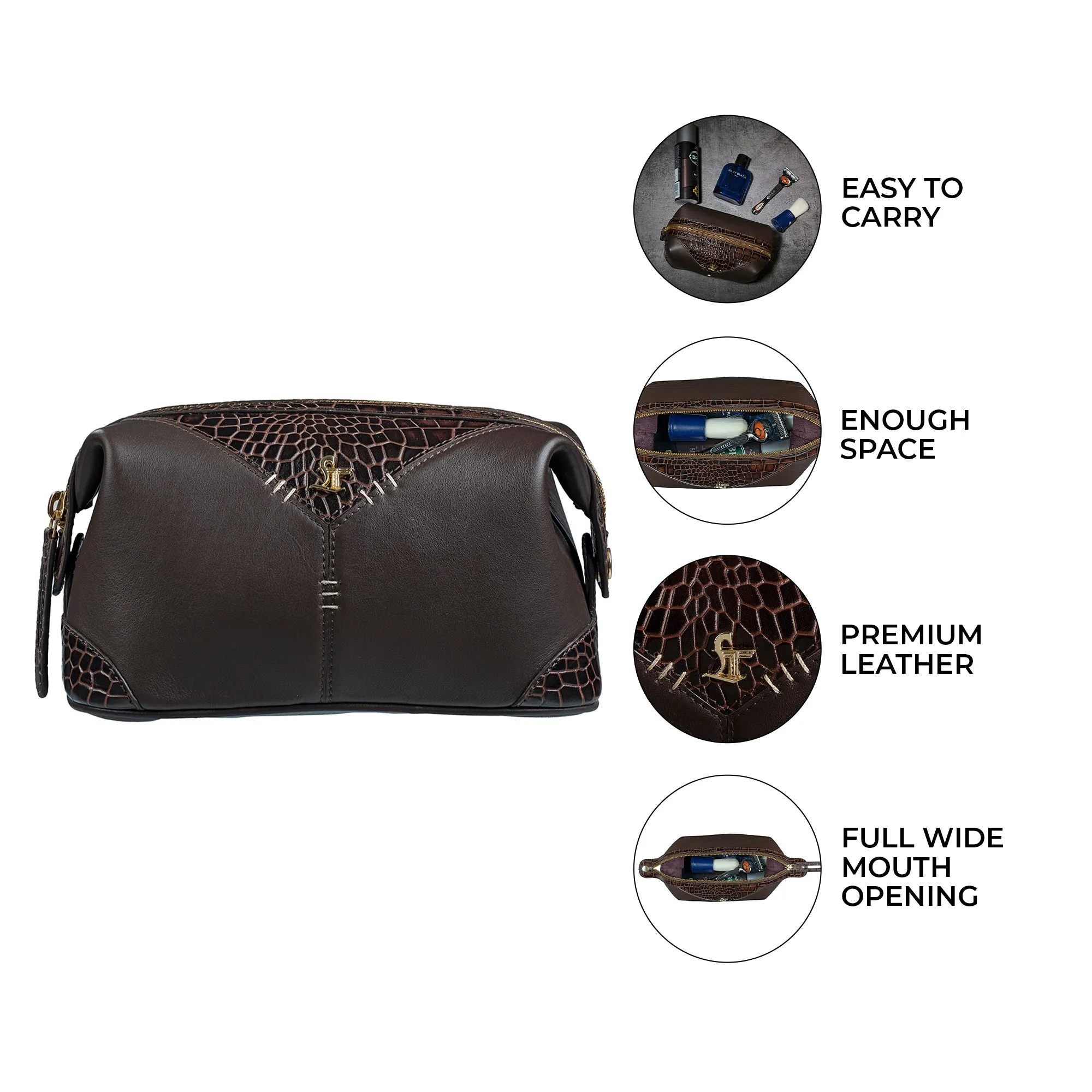 Bom Leather Travel Shaving Kit Pouch Bag