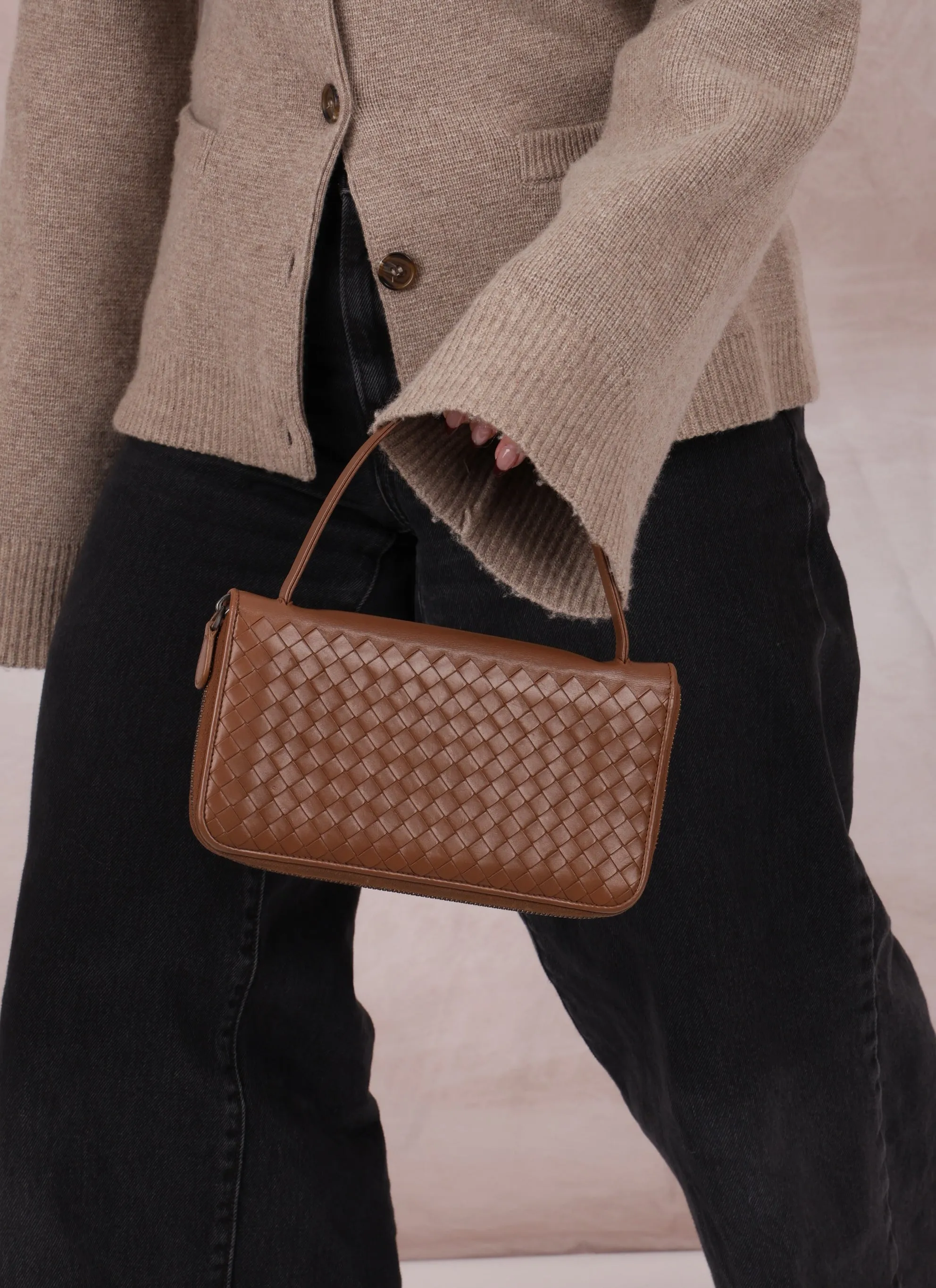 Bottega Veneta Intrecciato Brown Wallet on Strap