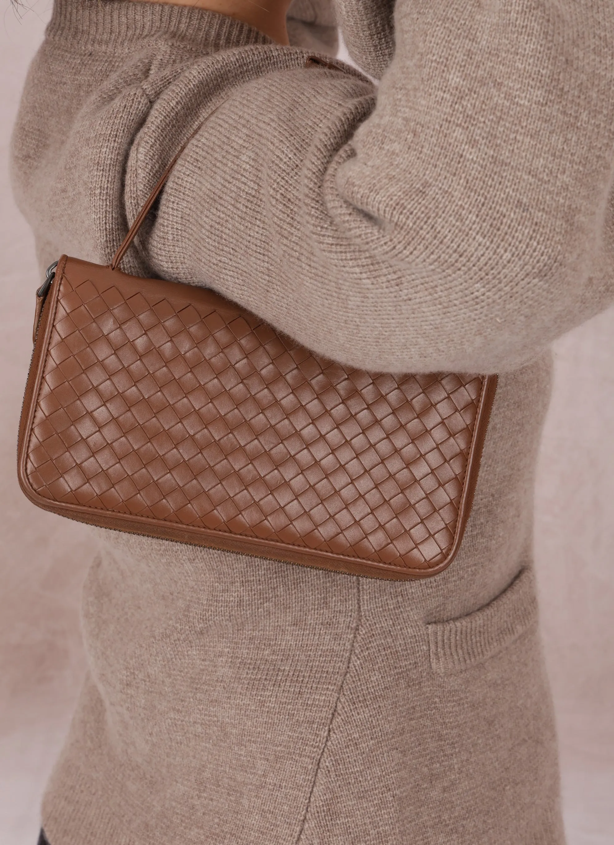 Bottega Veneta Intrecciato Brown Wallet on Strap