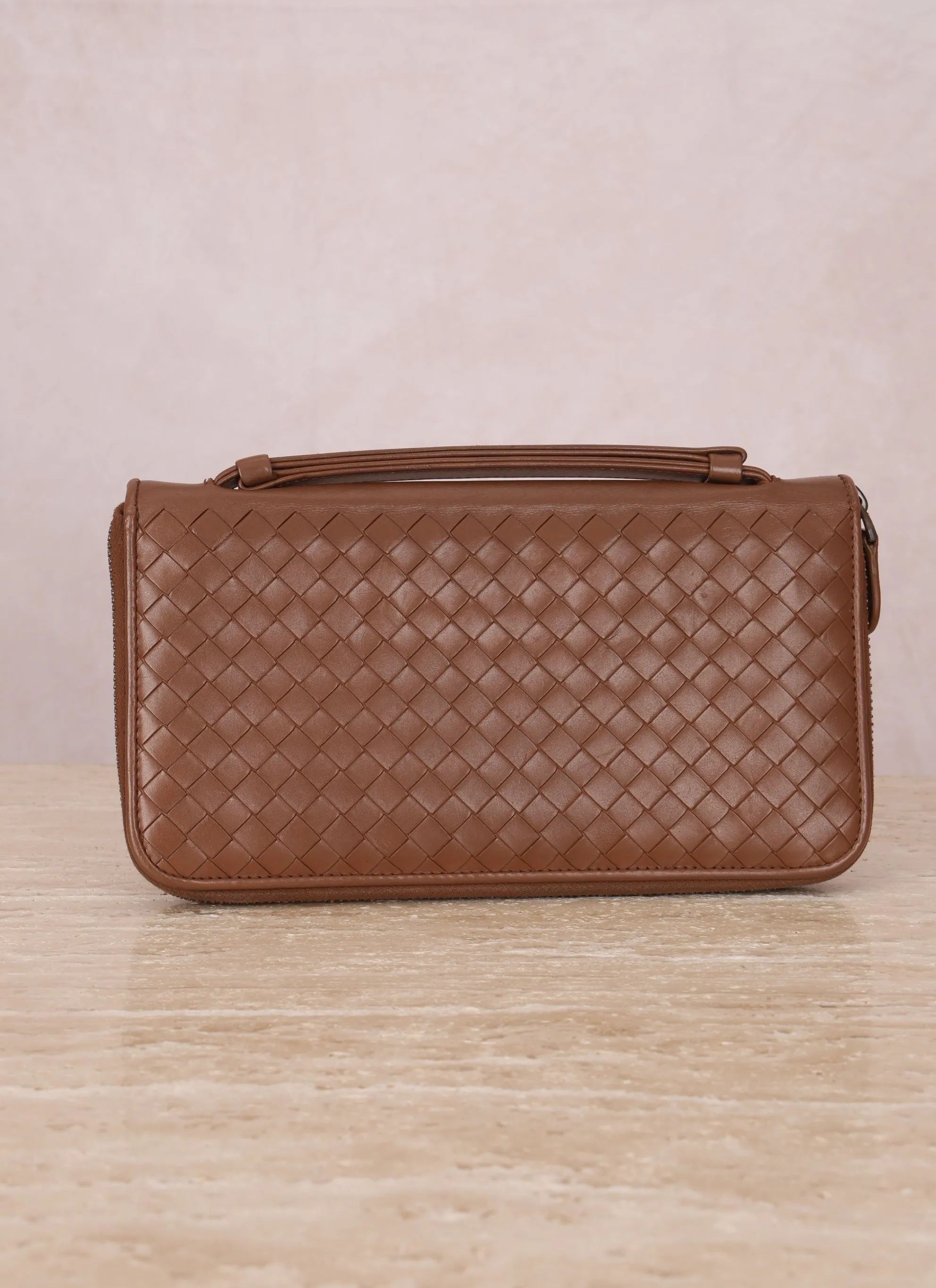 Bottega Veneta Intrecciato Brown Wallet on Strap