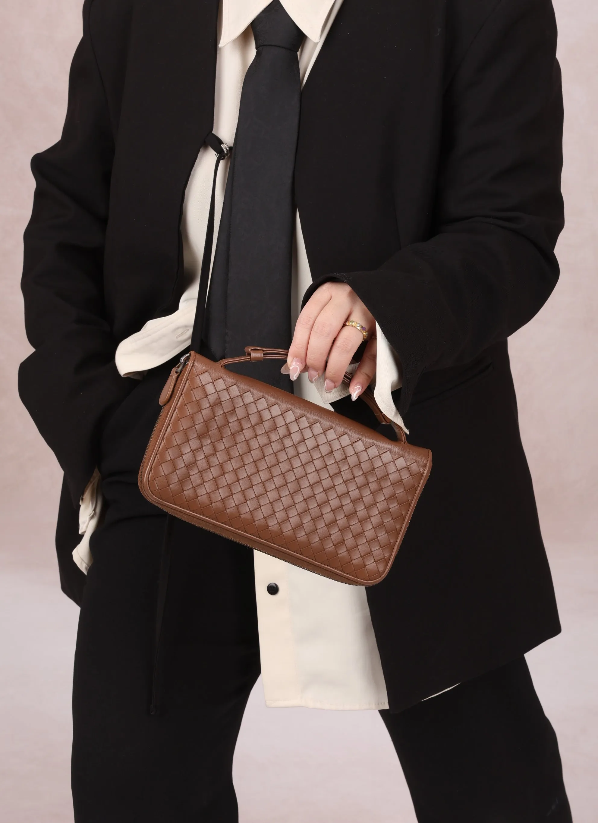 Bottega Veneta Intrecciato Brown Wallet on Strap