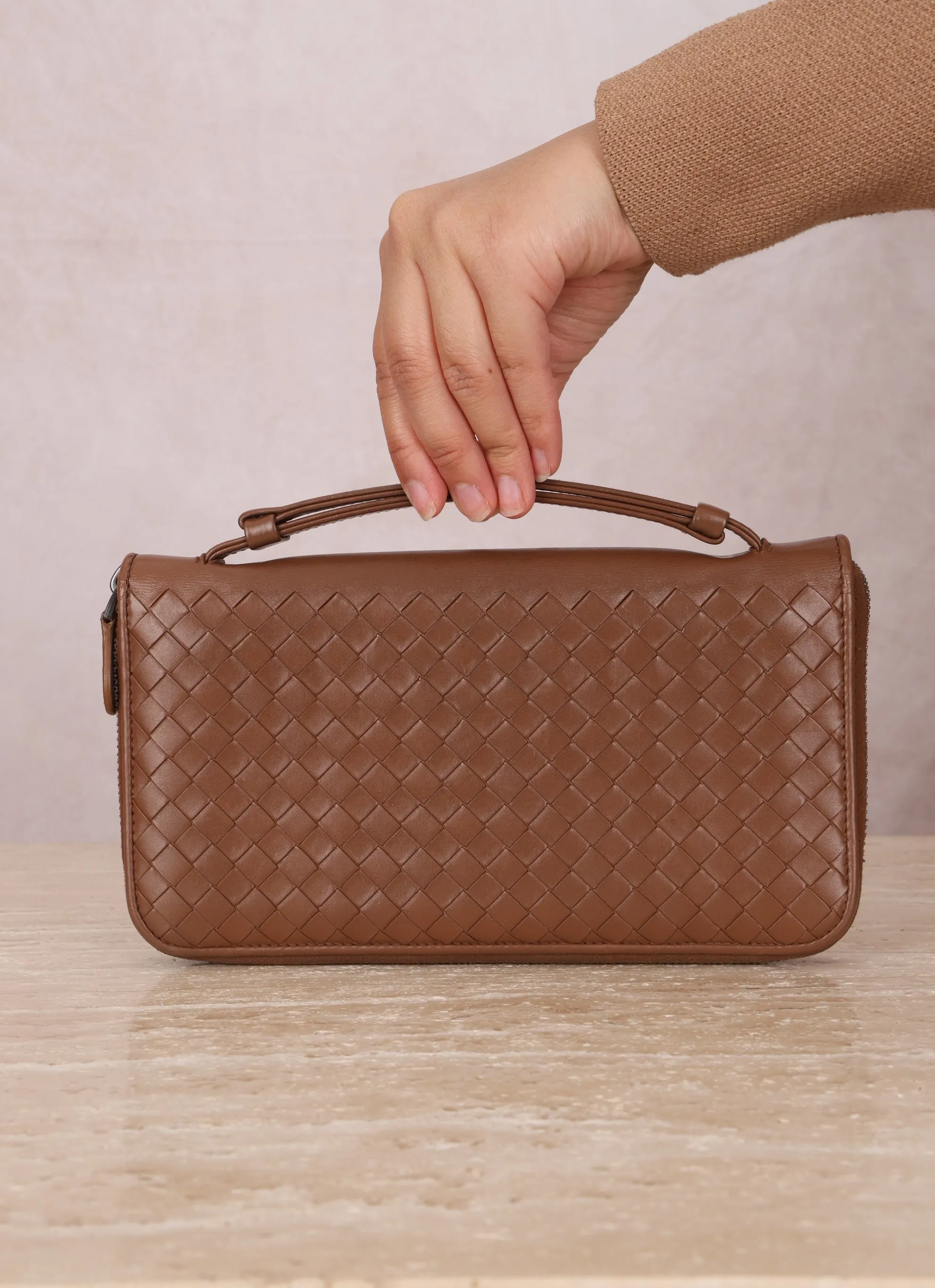 Bottega Veneta Intrecciato Brown Wallet on Strap