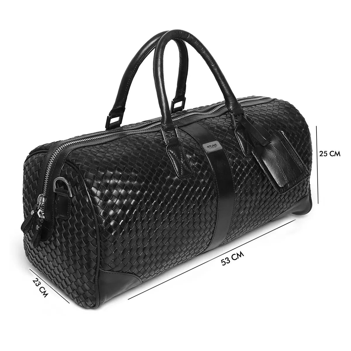 Brune & Bareskin Black Leather Woven Detailed Duffle Bag