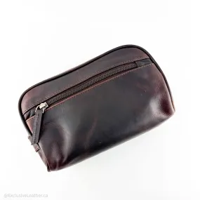 Buff Leather Cherry Brown Unisex Travel Toiletry Bag - Elegant and Practical Travel Essential