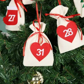 Christmas Countdown Advent Calendar Candy Bags Xmas Tree Hanging Ornaments