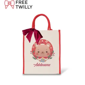 Christmas Cute Animal Series Cute Bear Red Colour Lining Canvas Bag