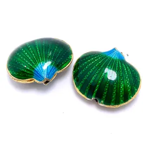 Cloisonne Shell Bead, Dark Green 20mm