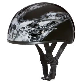 D6-SFS D.O.T. DAYTONA SKULL CAP - W/ SKULL FLAMES SILVER