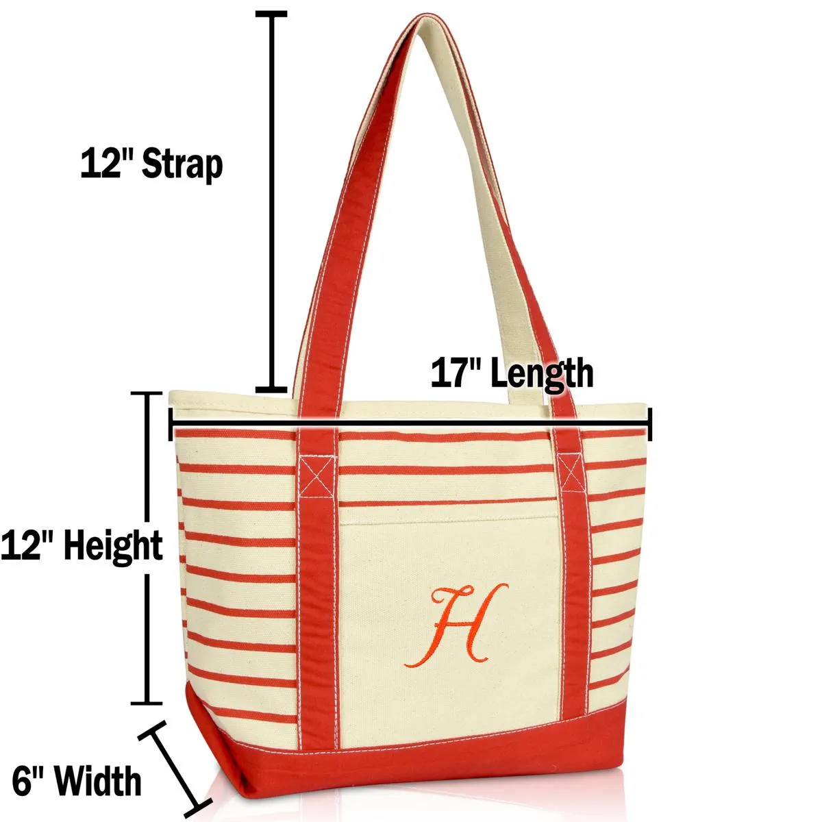 Dalix Striped H-Initial Tote Bag Womens Ballent Letter H