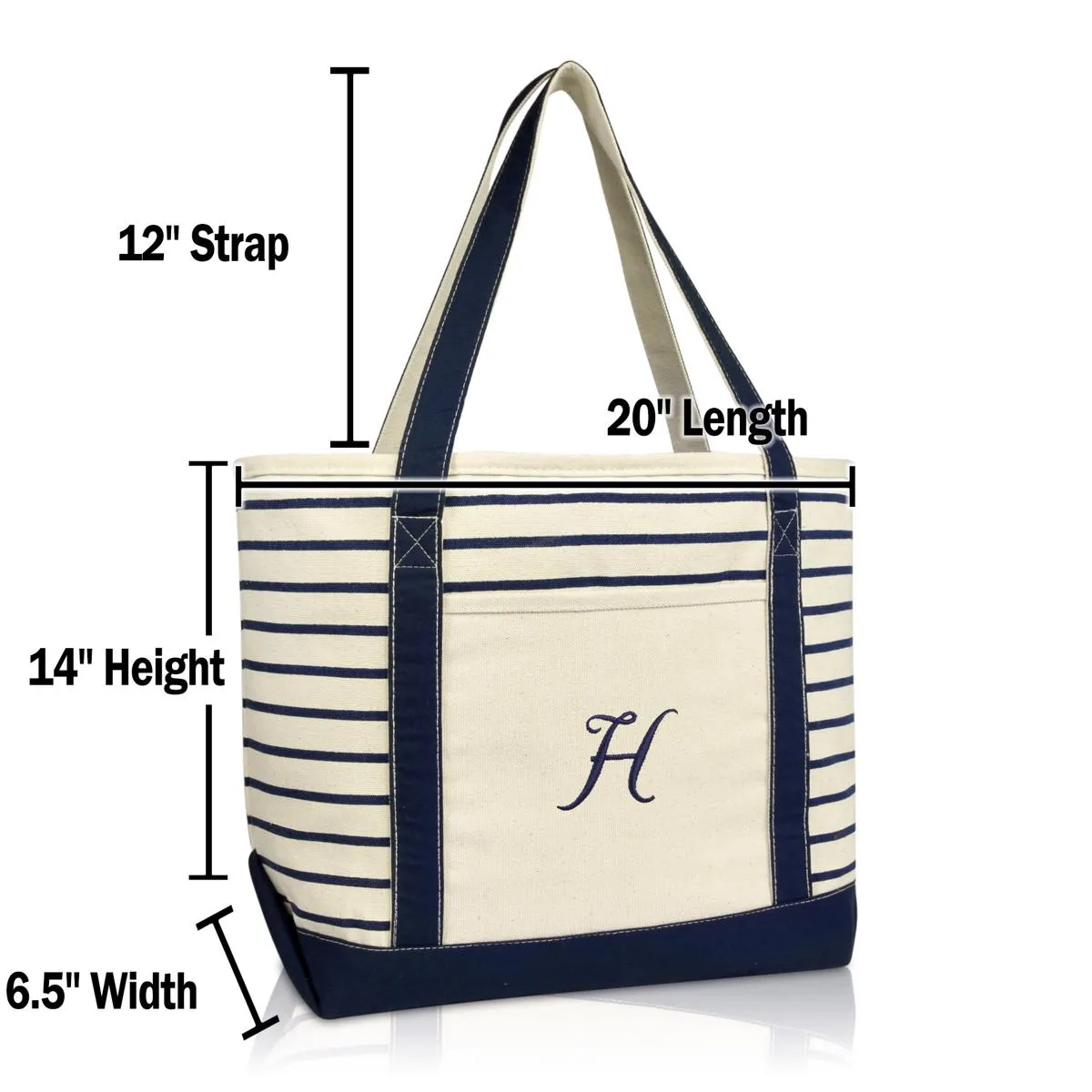 Dalix Striped H-Initial Tote Bag Womens Ballent Letter H