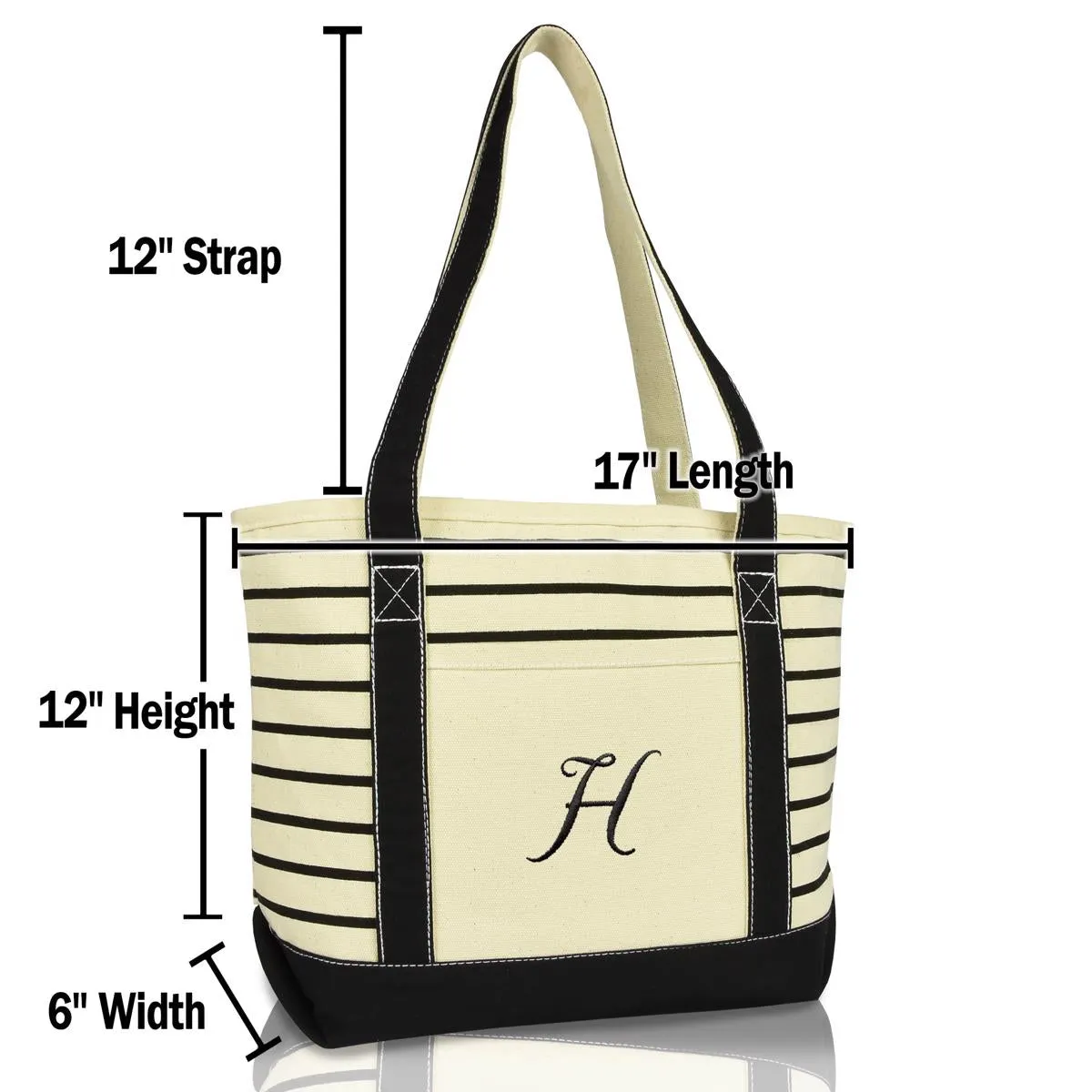 Dalix Striped H-Initial Tote Bag Womens Ballent Letter H