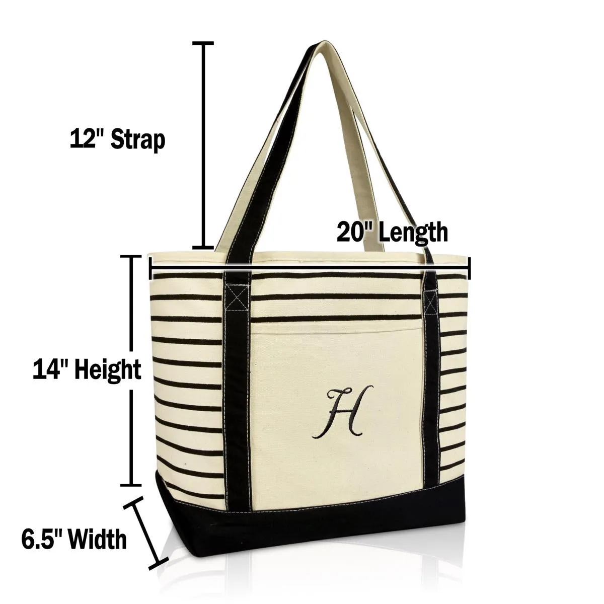 Dalix Striped H-Initial Tote Bag Womens Ballent Letter H