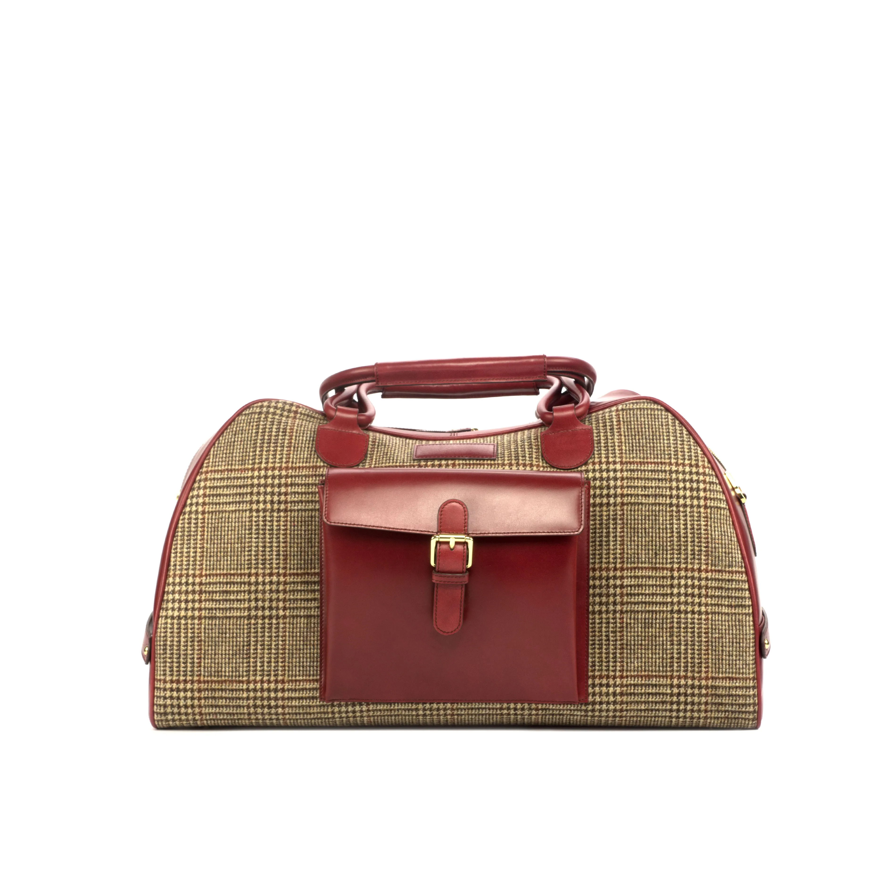 DapperFam Luxe Men's Travel Duffle in Tweed Sartorial & Red Leather