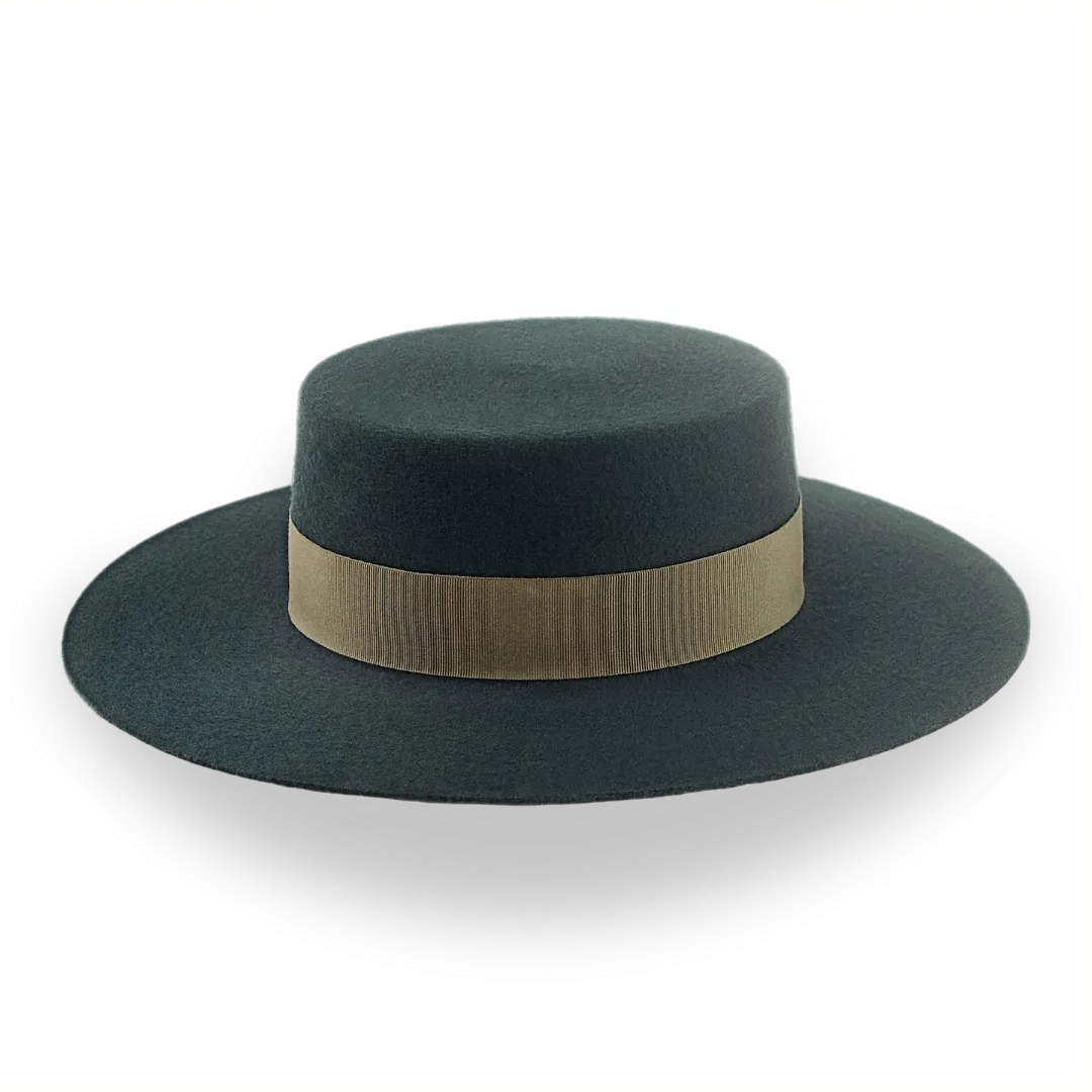 Dark Green Flat Top Western Hat in Premium Wool Felt  | The Woodsman