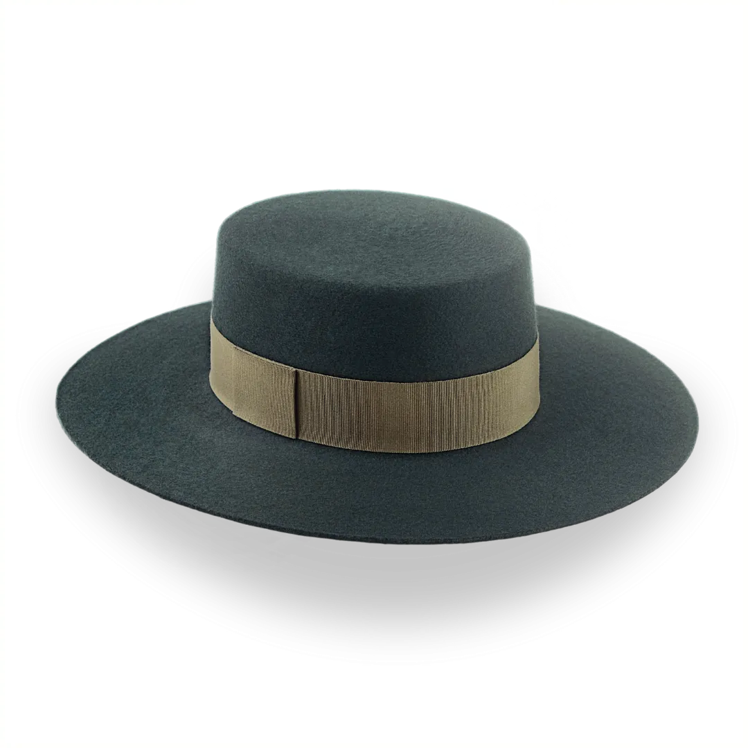 Dark Green Flat Top Western Hat in Premium Wool Felt  | The Woodsman