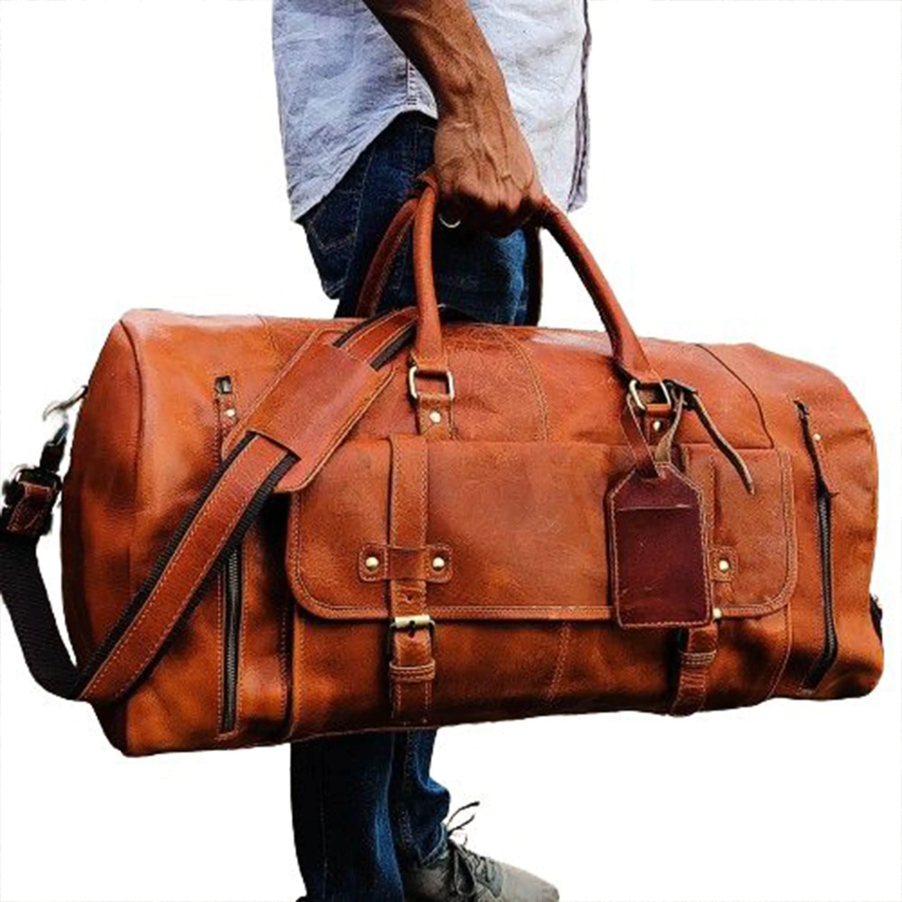 Dazzlo Leather Duffle Bag - Brown (Tan) - 22"/28"