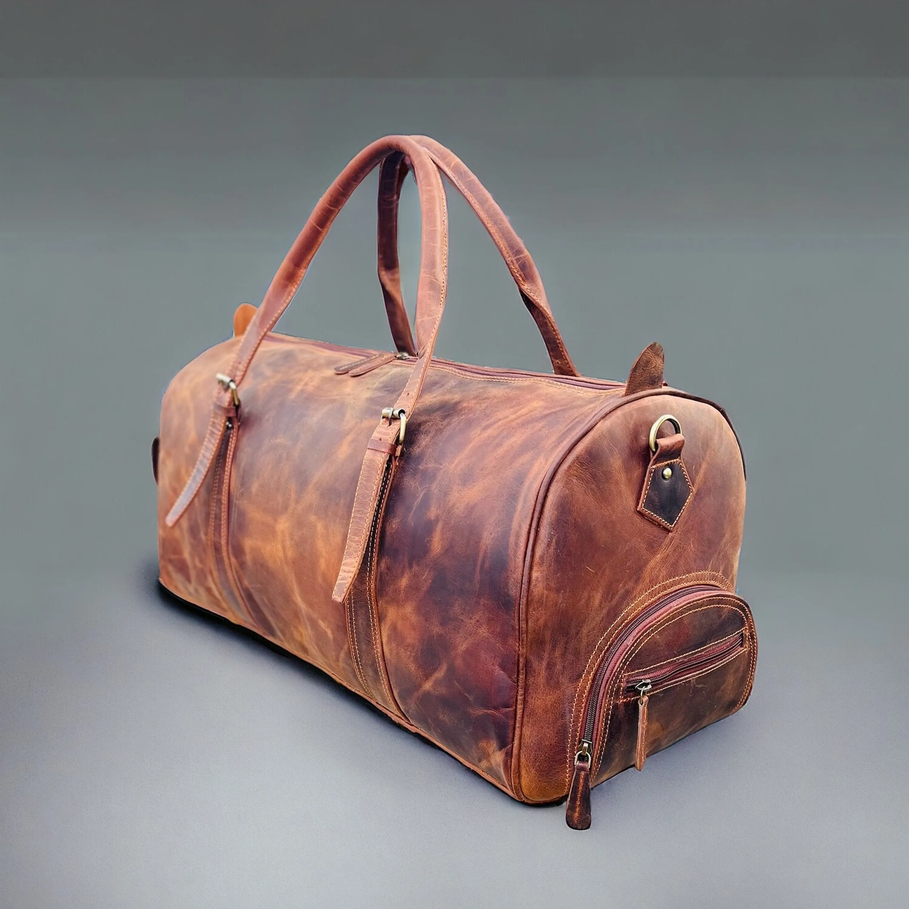 Dazzlo Leather Duffle Bag - Rustic Brown - 18"/20"/22"/24"