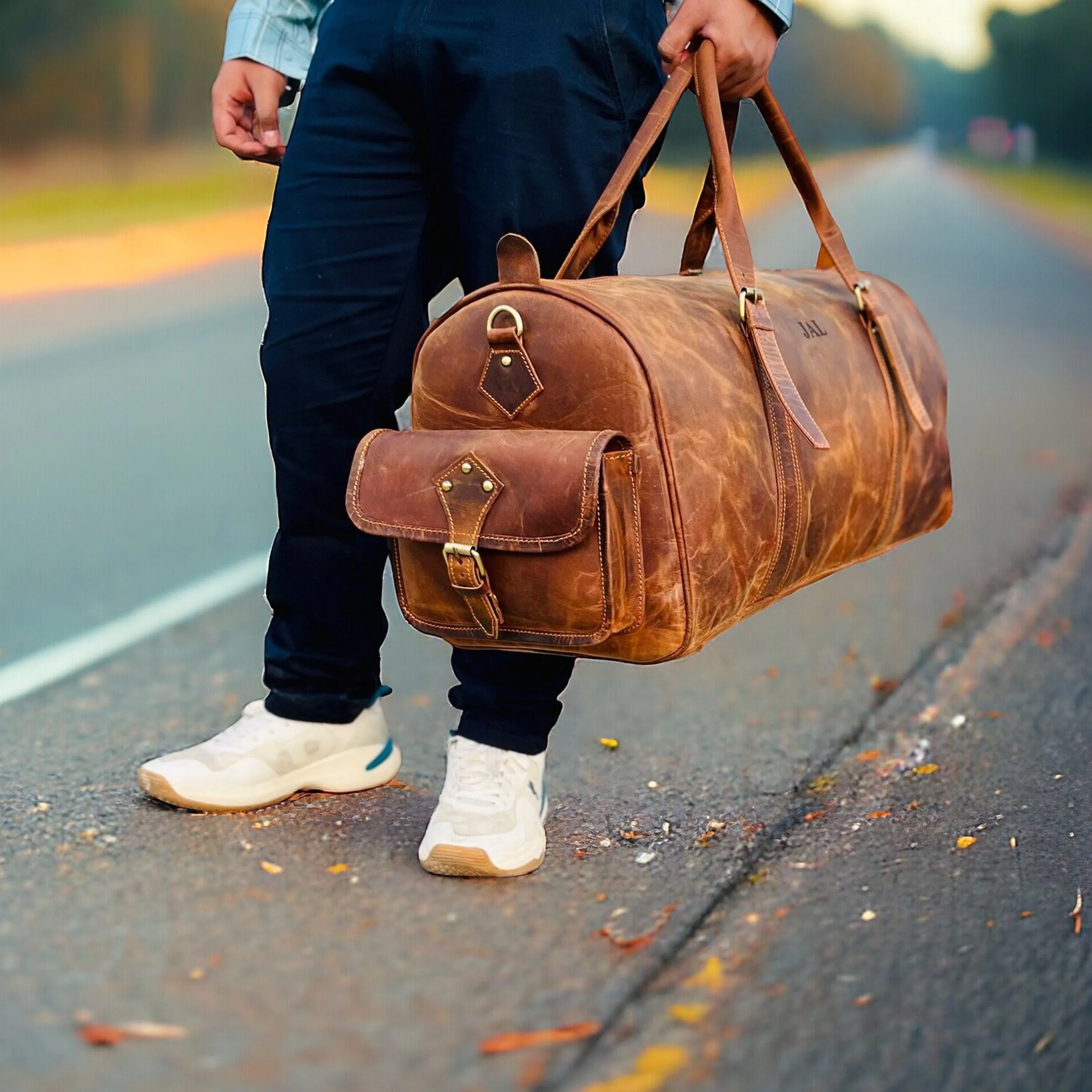 Dazzlo Leather Duffle Bag - Rustic Brown - 18"/20"/22"/24"