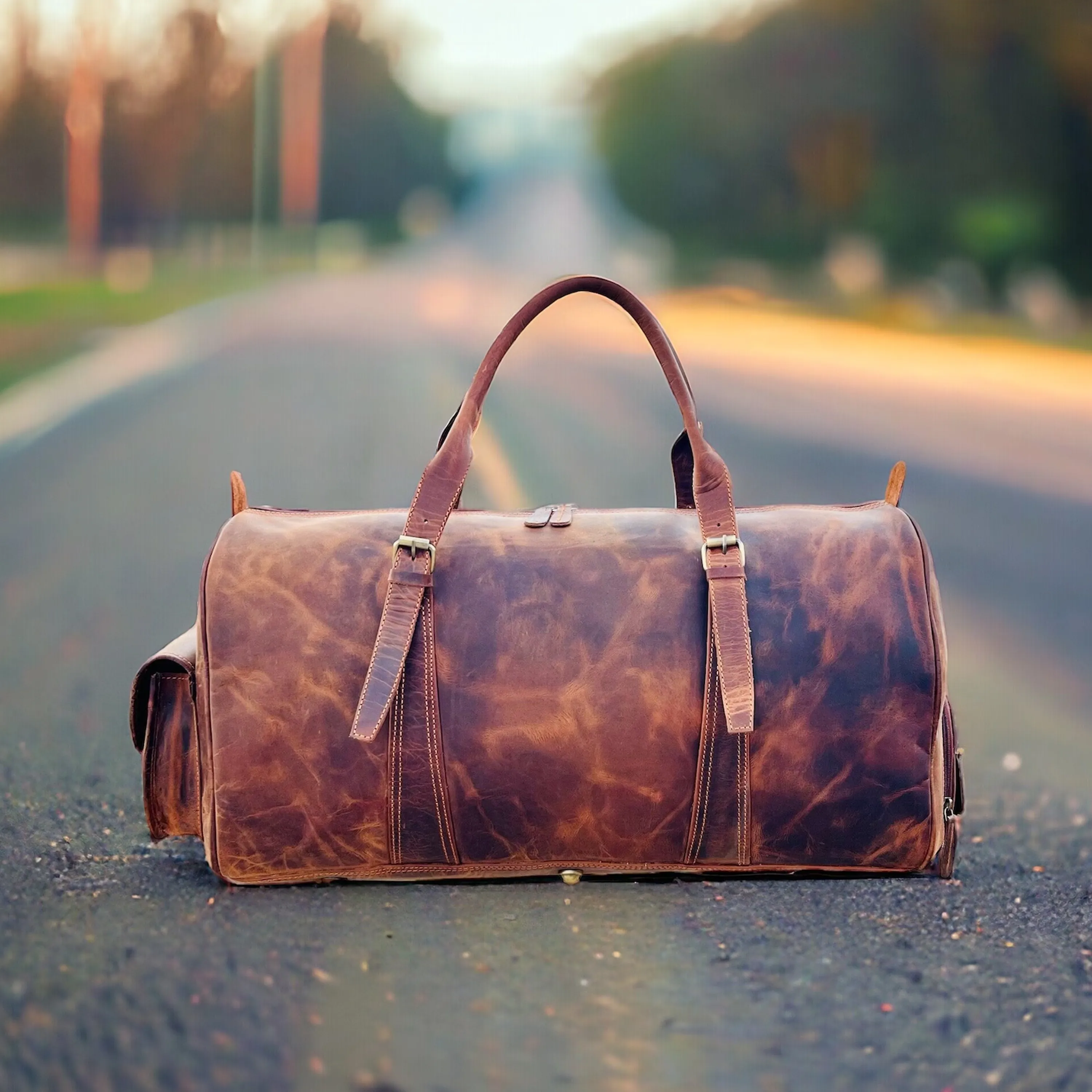 Dazzlo Leather Duffle Bag - Rustic Brown - 18"/20"/22"/24"