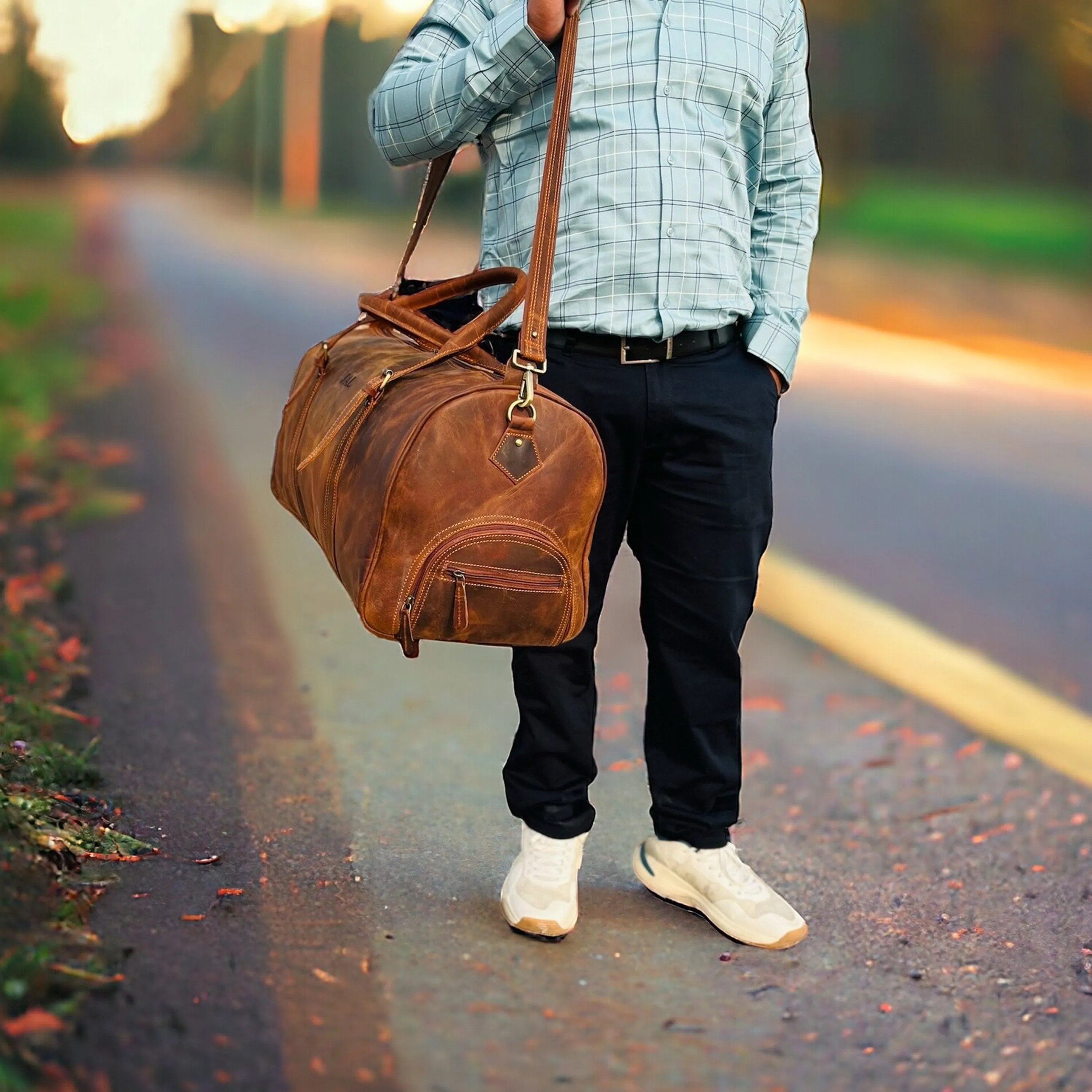 Dazzlo Leather Duffle Bag - Rustic Brown - 18"/20"/22"/24"