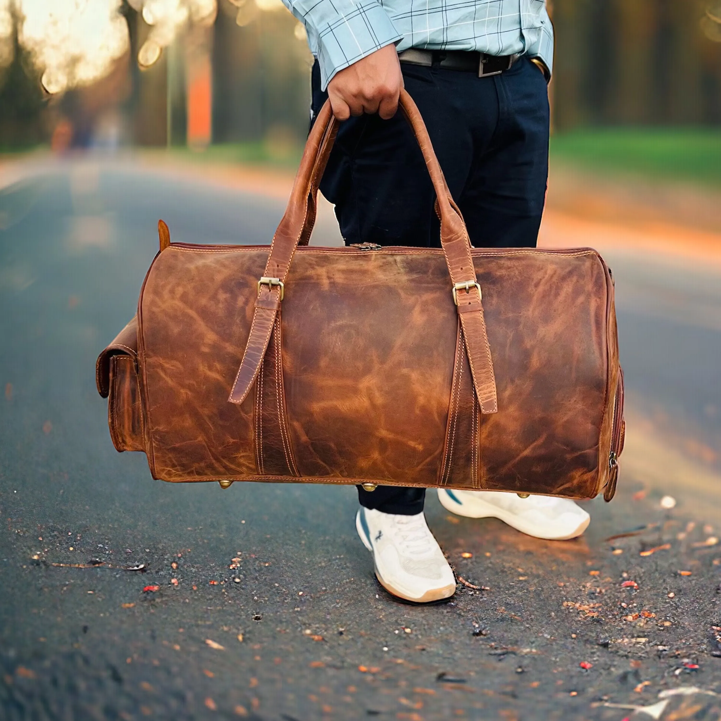 Dazzlo Leather Duffle Bag - Rustic Brown - 18"/20"/22"/24"