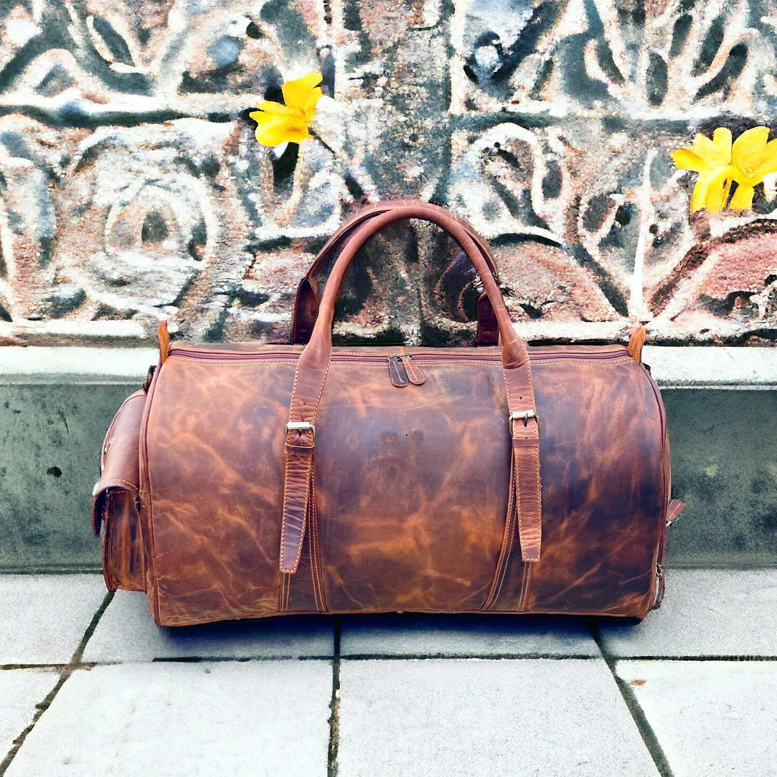 Dazzlo Leather Duffle Bag - Rustic Brown - 18"/20"/22"/24"