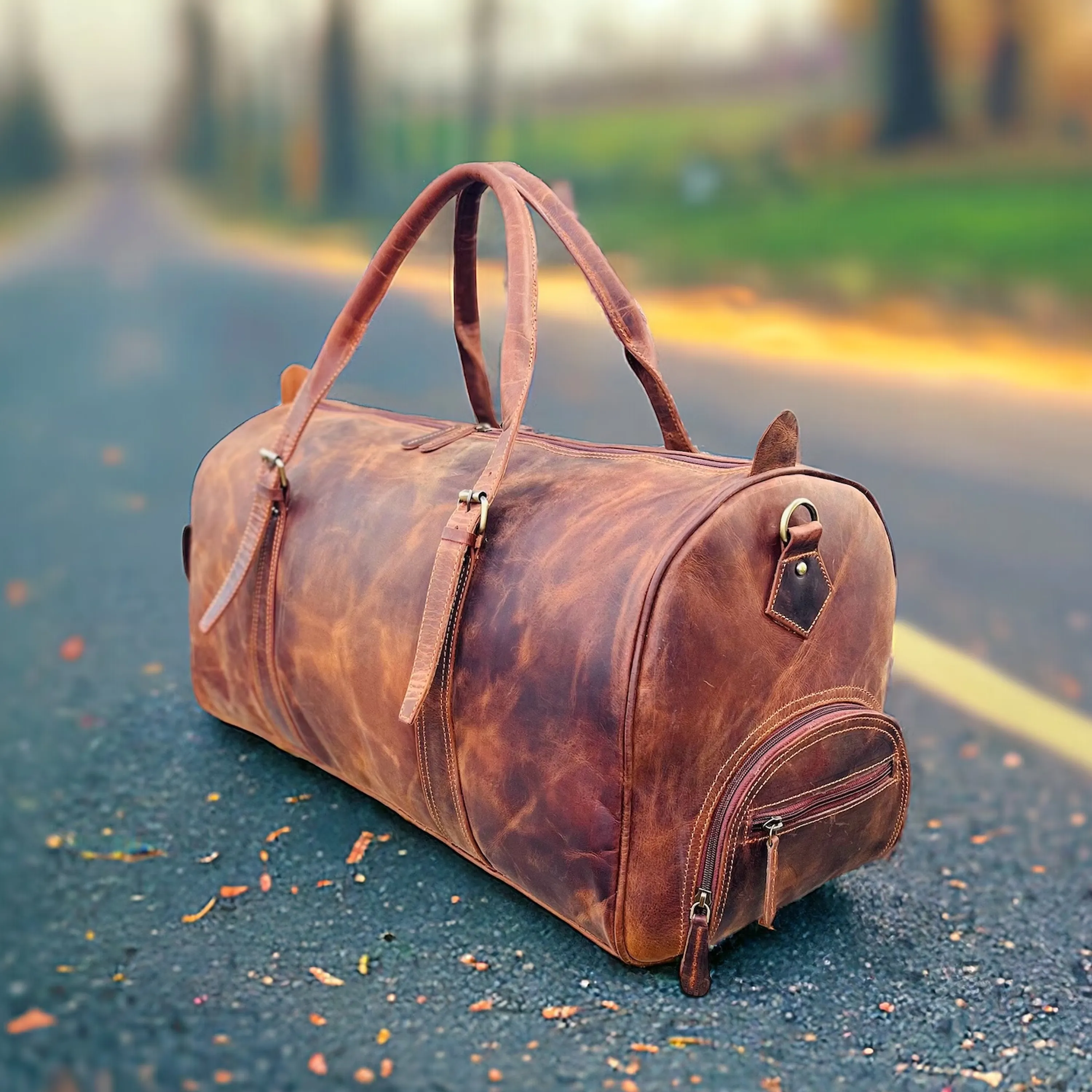 Dazzlo Leather Duffle Bag - Rustic Brown - 18"/20"/22"/24"